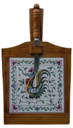 Tábua de queijo Envernizado Escuro decorado Galo de Águeda Padrão 14 15x15 cm