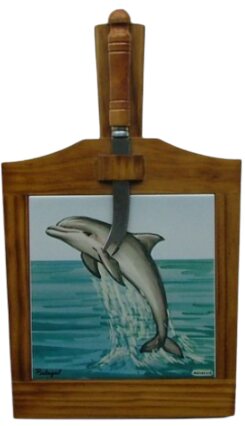 Tábua de queijo Envernizado Escuro decorado Golfinho 15X15 cm