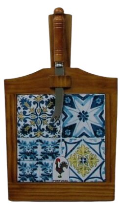 Tábua de Queijo Envernizado Escuro Galo de Barcelos Padrão 47 15x15 cm