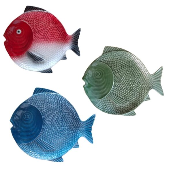 Travessa peixe redonda em faiança pintada à mão